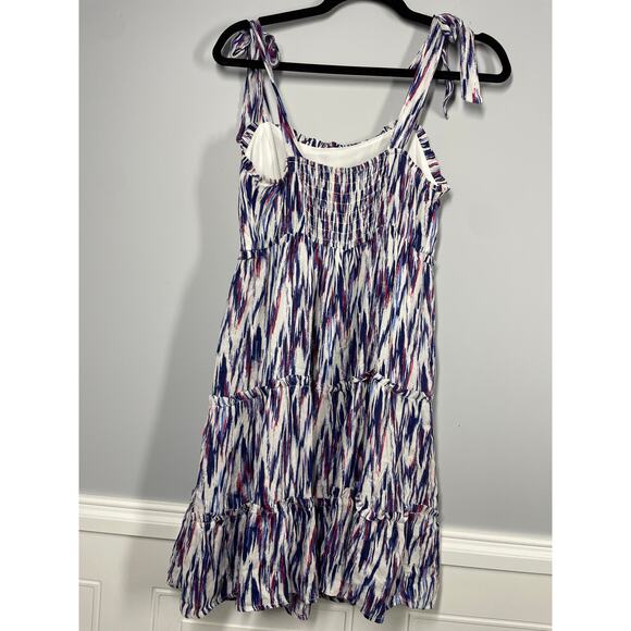 Live to be Spoiled, Size Small, White, Red, & Blue Abstract Print Tiered Dress - Picture 7 of 8